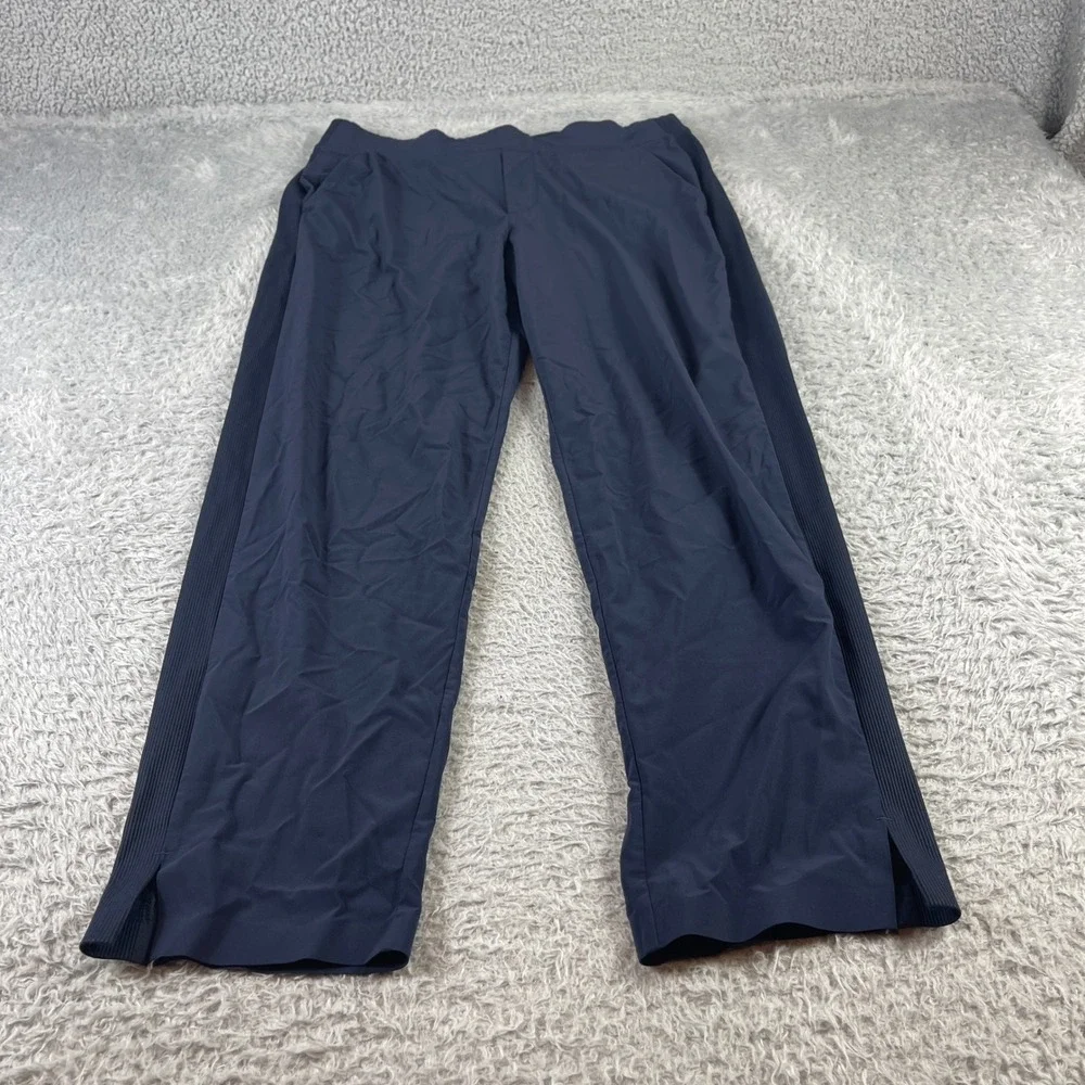 Athleta Navy Blue Ribbed Waistband Straight Leg Active Travel Pants Womens 8 - Picture 1 of 8
